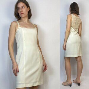 Vintage 90s LITTLE WHITE Low Lace Back DRESS! Small to Medium